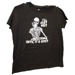 Hanes Nano-T Skeleton Graphic Tee 2XL Black Cotton Ill Just Wait Until Its Quiet